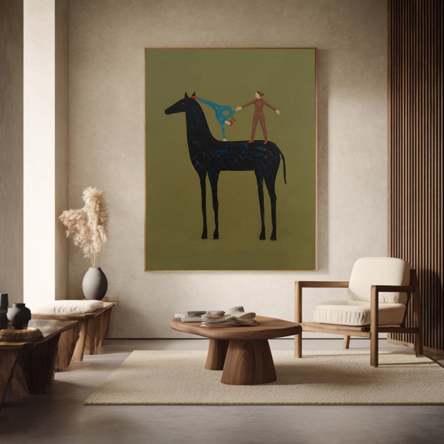 Abstract Horse and Rider Wall Art - Minimalist Equestrian Painting