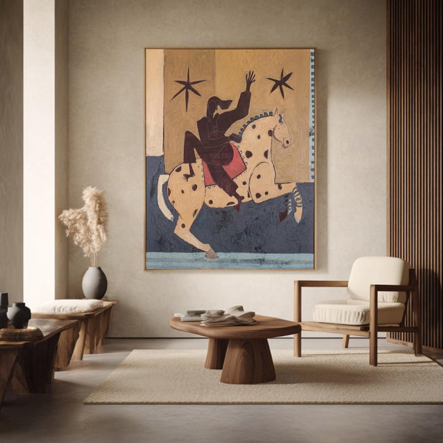 Mid Century Modern Horse Painting Equestrian Wall Art Boho Wall Art