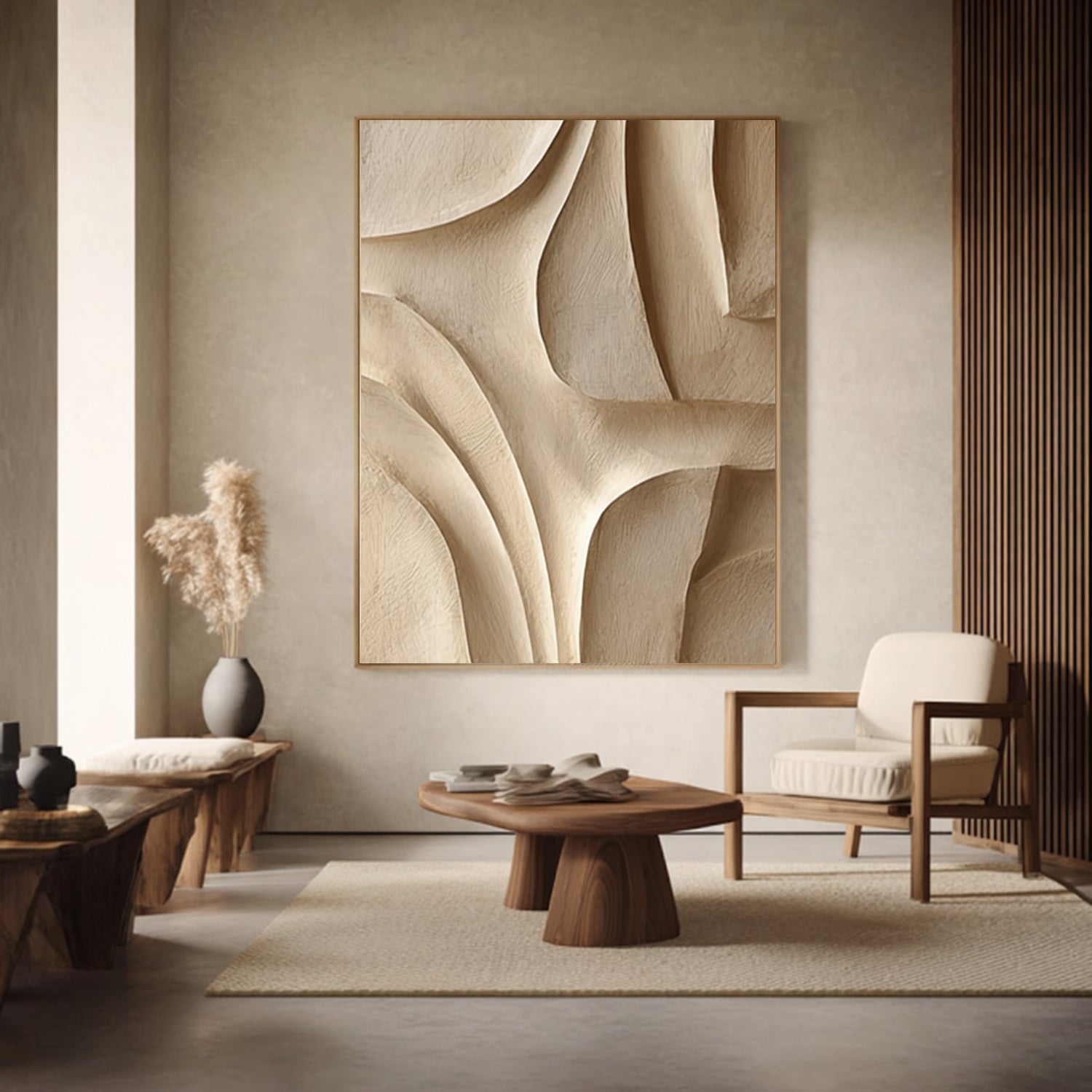 Large Beige Wood Wall Decor 3D Textured Wood Wall Art for Living Room