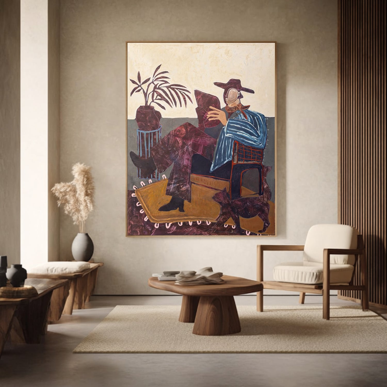Modern Figurative Portrait Oil Painting Mid-century Modern People Decor