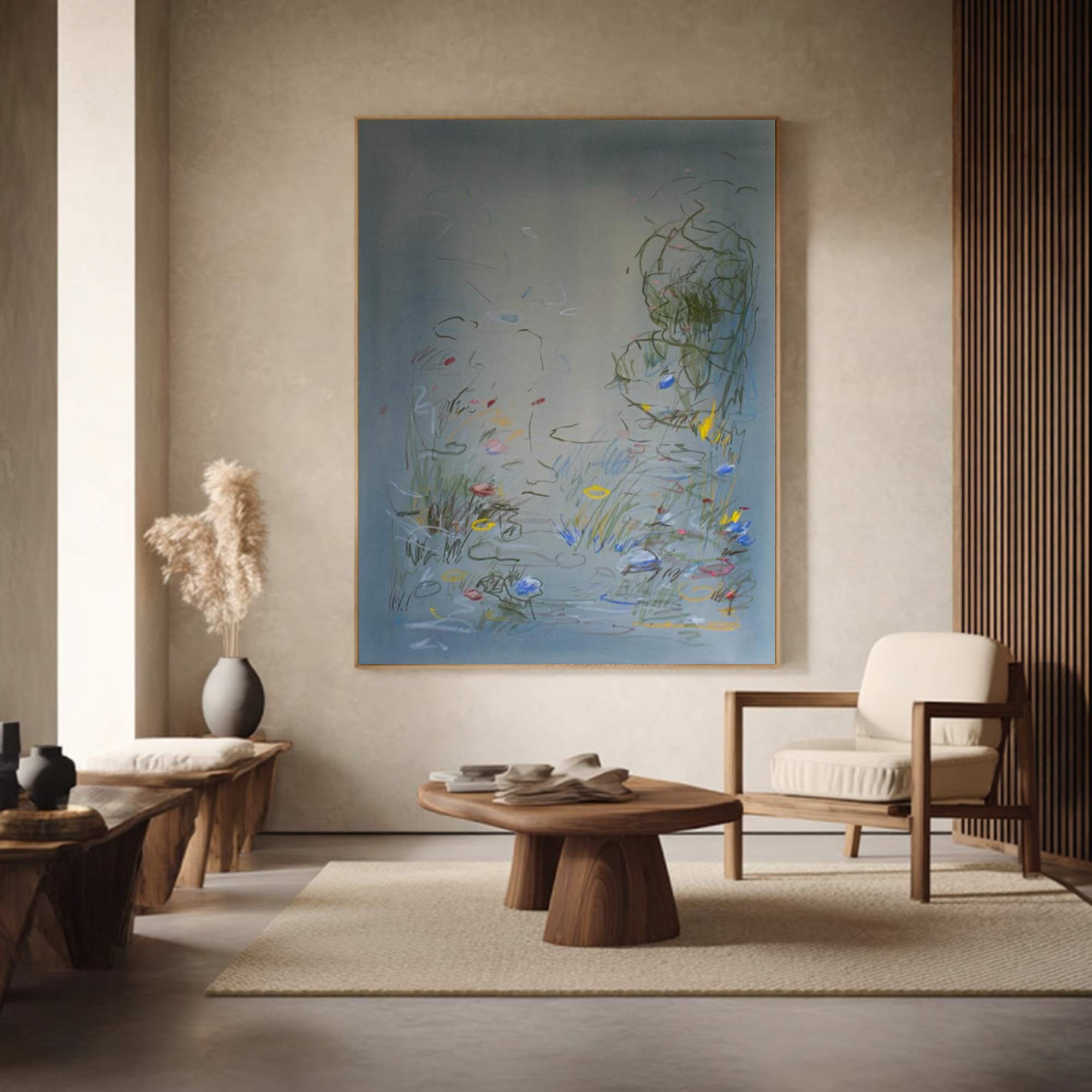 flower painting Blue abstract painting, Blue plant wall painting