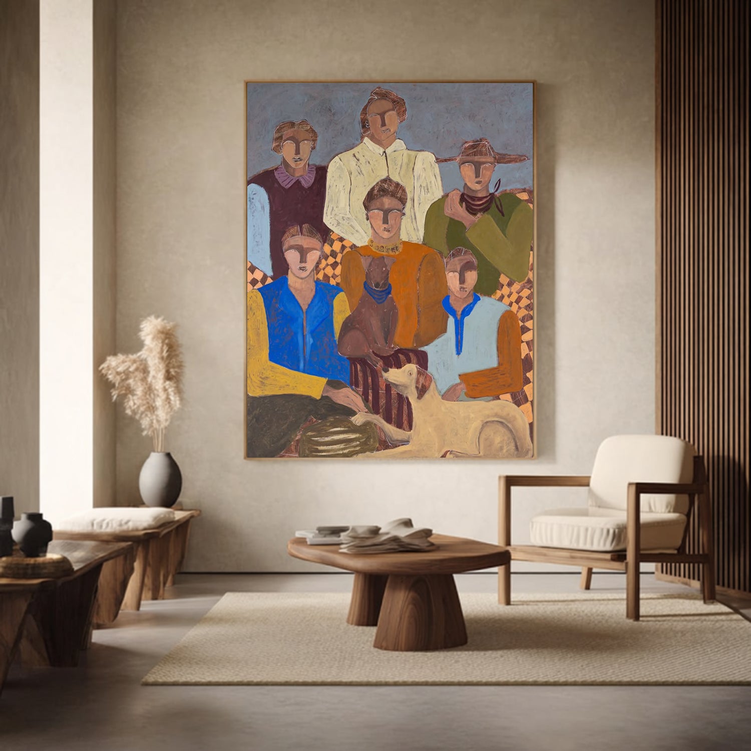 Modern Abstract Portrait art People and Dogs Art Family Gathering Moments