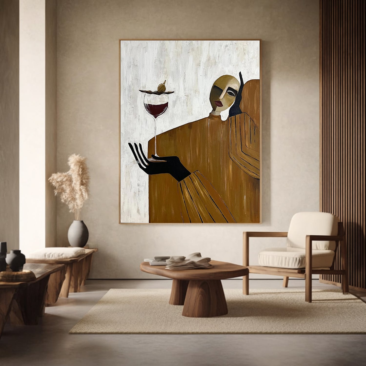 Mid-Century Modern Abstract Figurative Painting Hand-painted Texture Wabi-sabi Art