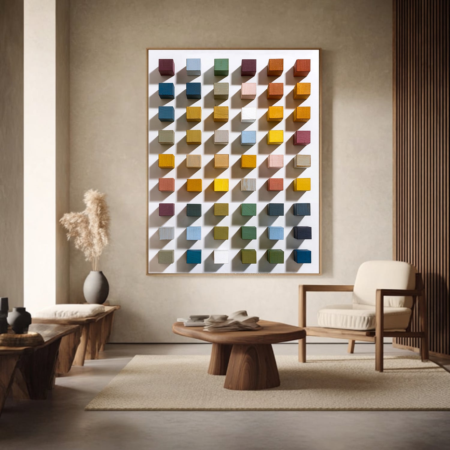 Modern Wood Mosaic Wall Decor 3D Wood Textured Wall art Geometric Wood art