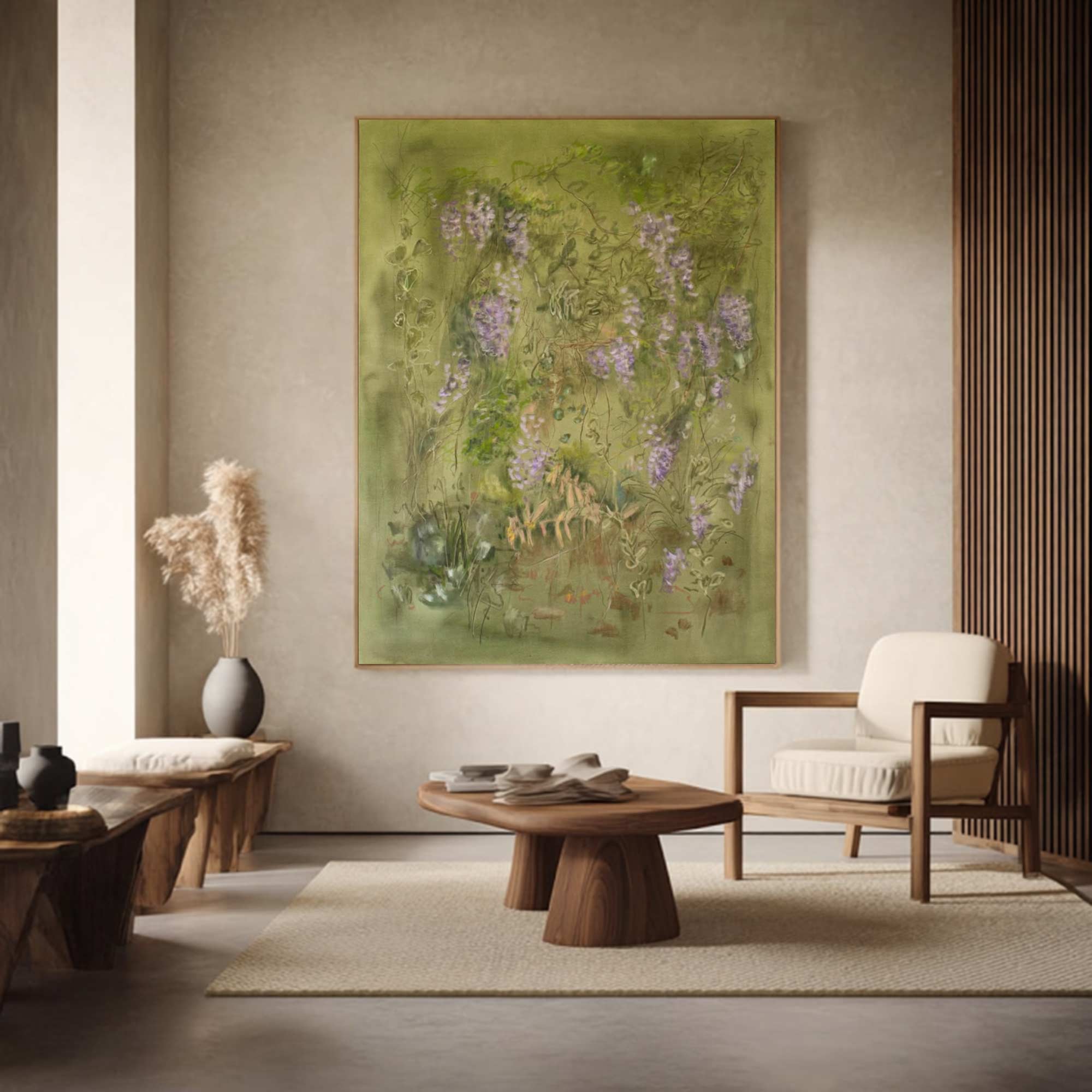 flower painting Green abstract painting, green plant wall painting