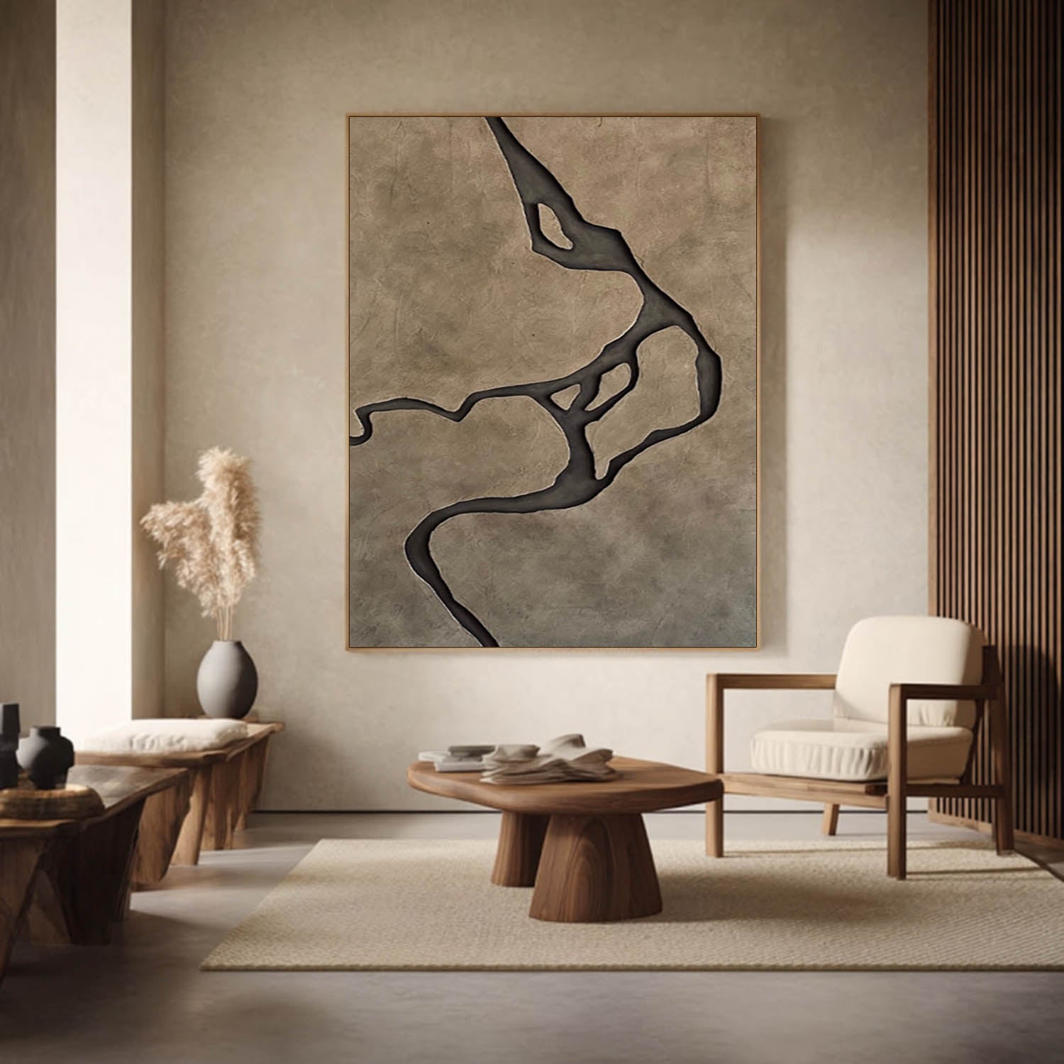 Hand-Carved River Veins Wood Wall Art - Wabi-Sabi 3D Relief Sculpture For Living Room Decor
