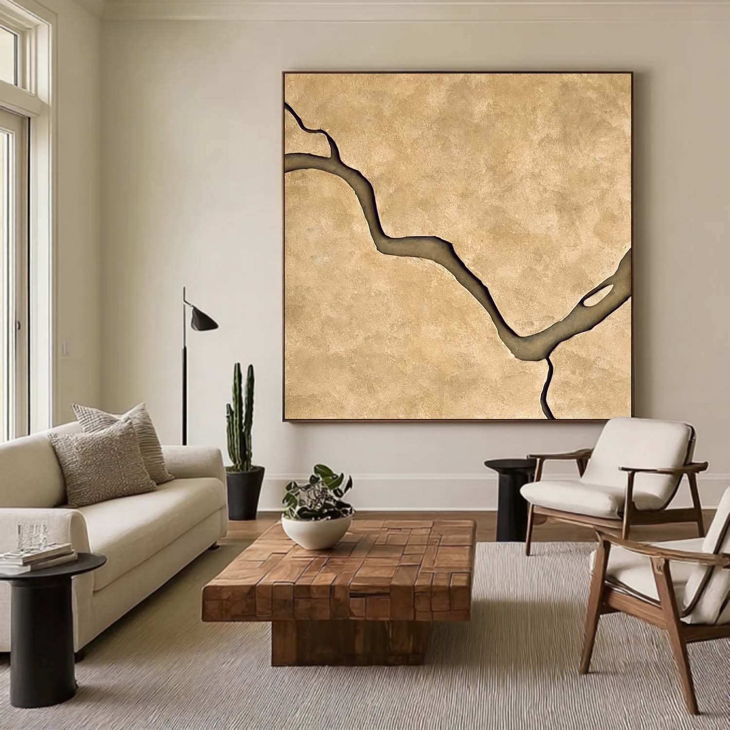 Earth Tone Japandi style 3D Wood Wall Art Modern Boho Wabi Sabi for Living Room
