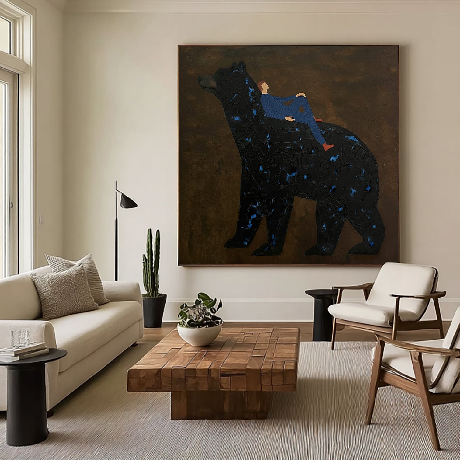 Surrealist Bear Art, Modern Impasto Painting, Abstract Animal Wall Decor, Dark Moody Art