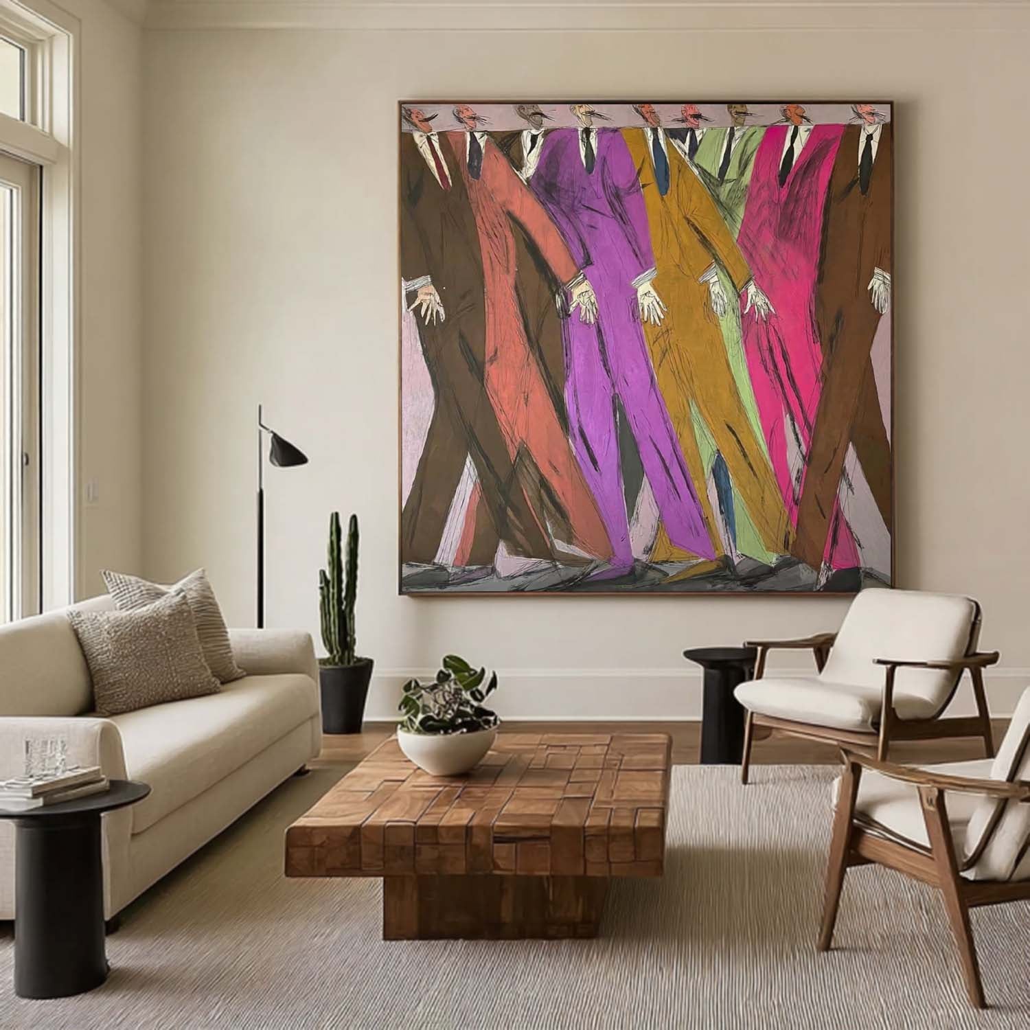 Hand-Painted Colorful Abstract Men Painting - Expressionist Figurative Wall Art for Creative Office