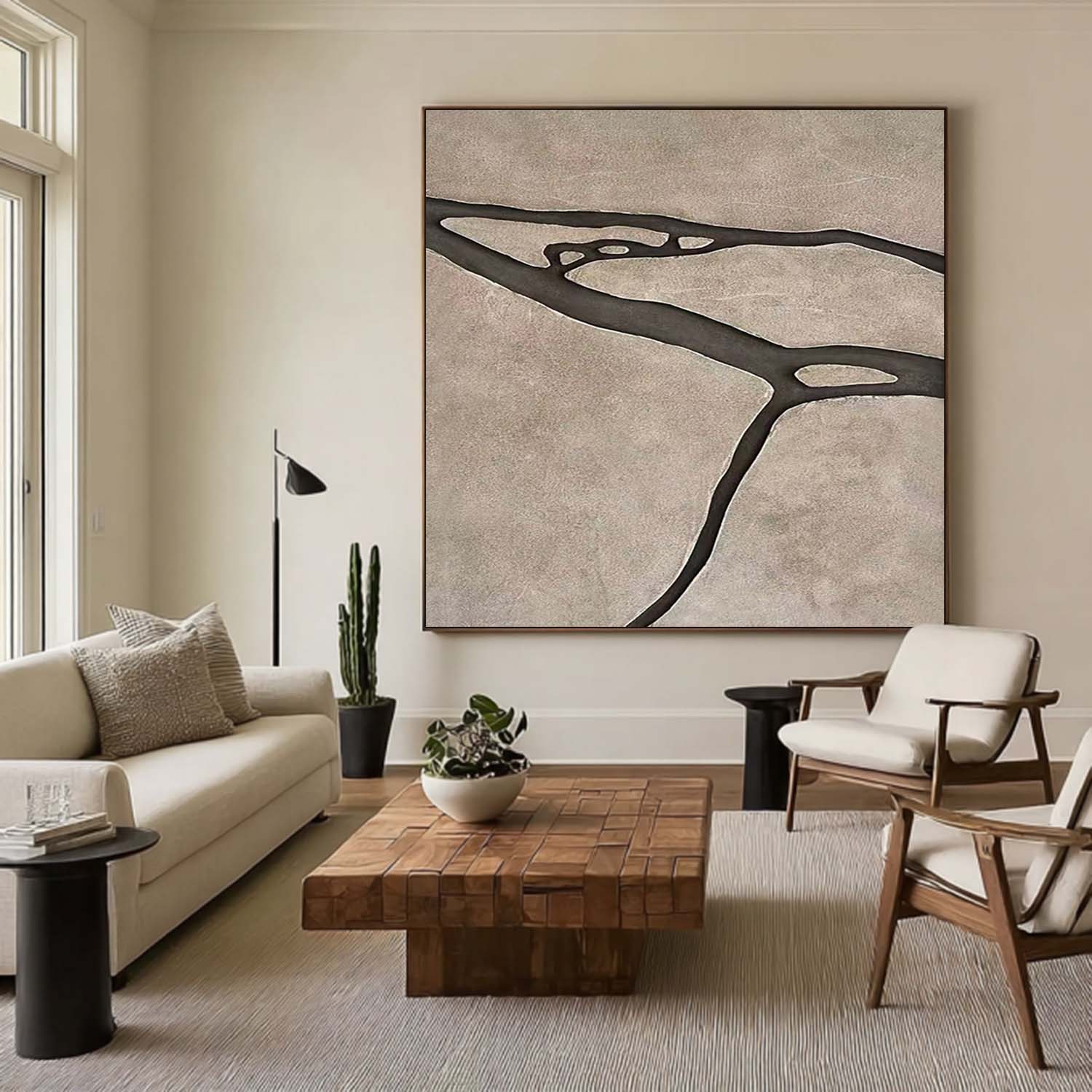 Earth Tone Japandi style 3D Wood Wall Art Wabi-Sabi River Relief for Living Room