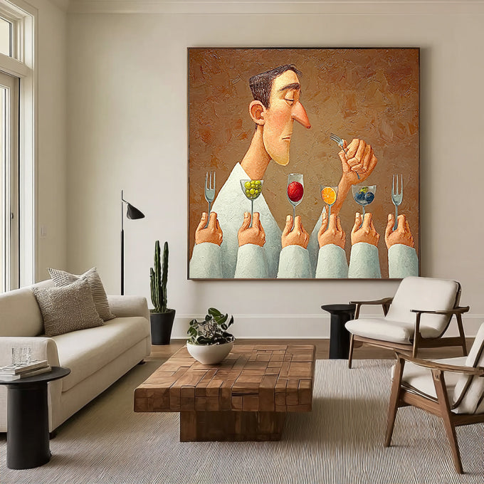 Humorous Kitchen Wall Painting, Modern Dining Room Art , Large Wall Decor for Foodie Gift.
