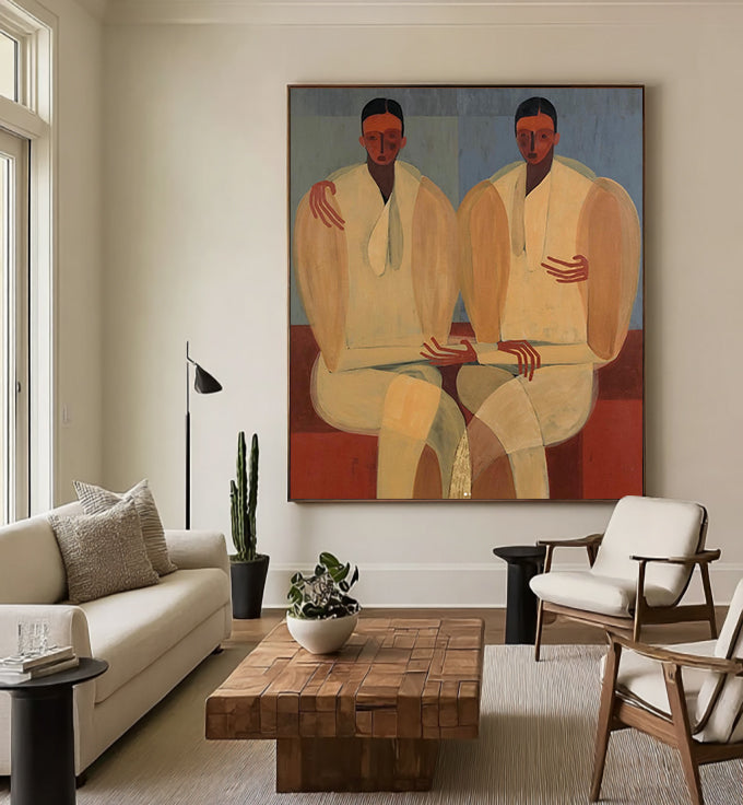 Stylized human figures painting, Contemporary abstract Portraits art