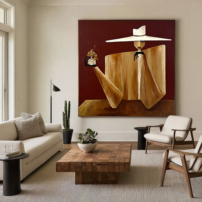 Mid-century Modern Lady Wall Painting Geometric Figure Painting