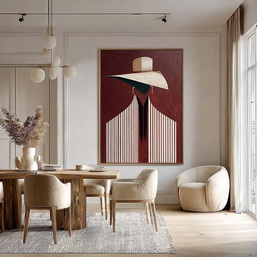 Burgundy background Wall Art Contemporary Abstract Portrait Painting