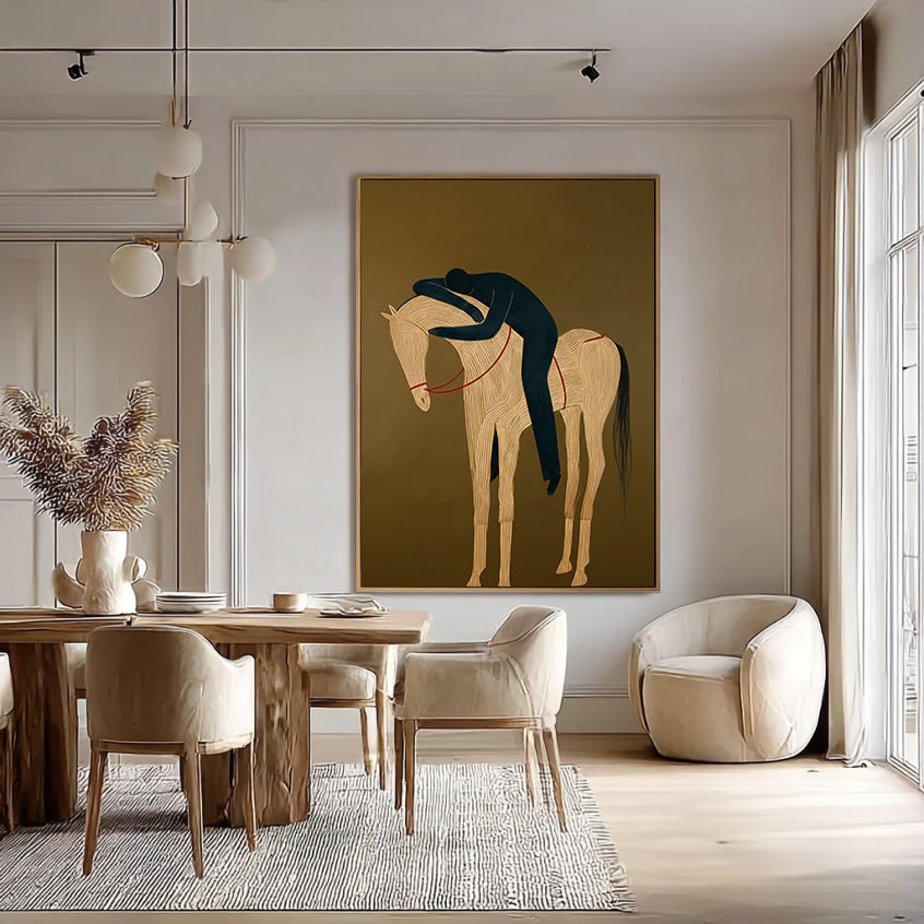 Minimalist Figure & Horse Painting Abstract Horse Art Equestrian Wall Art