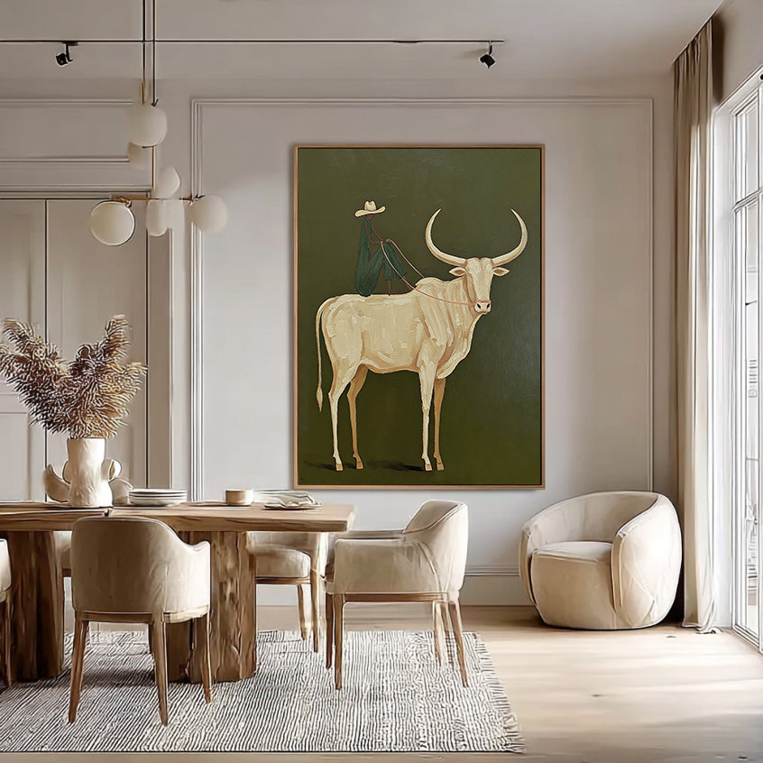 Abstract bull and Rider Wall Art - Minimalist Equestrian Painting