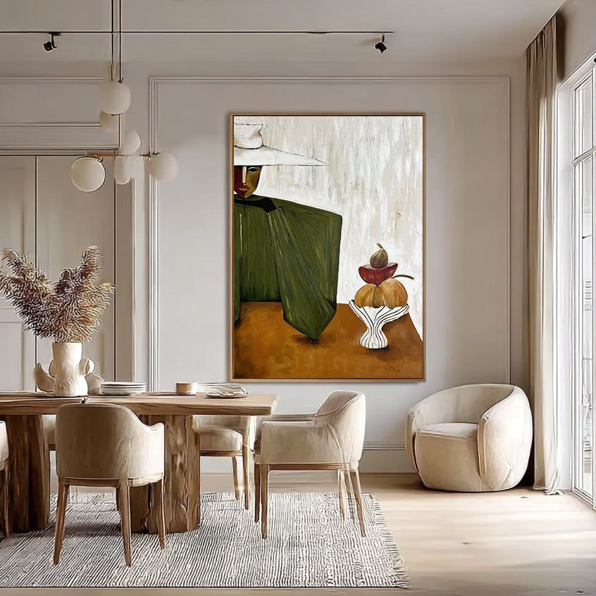 Olive Green Mid-Century Modern Abstract Oil Painting - Harvest Still Life