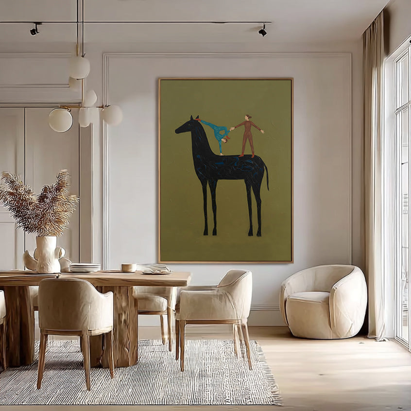 Abstract Horse and Rider Wall Art - Minimalist Equestrian Painting