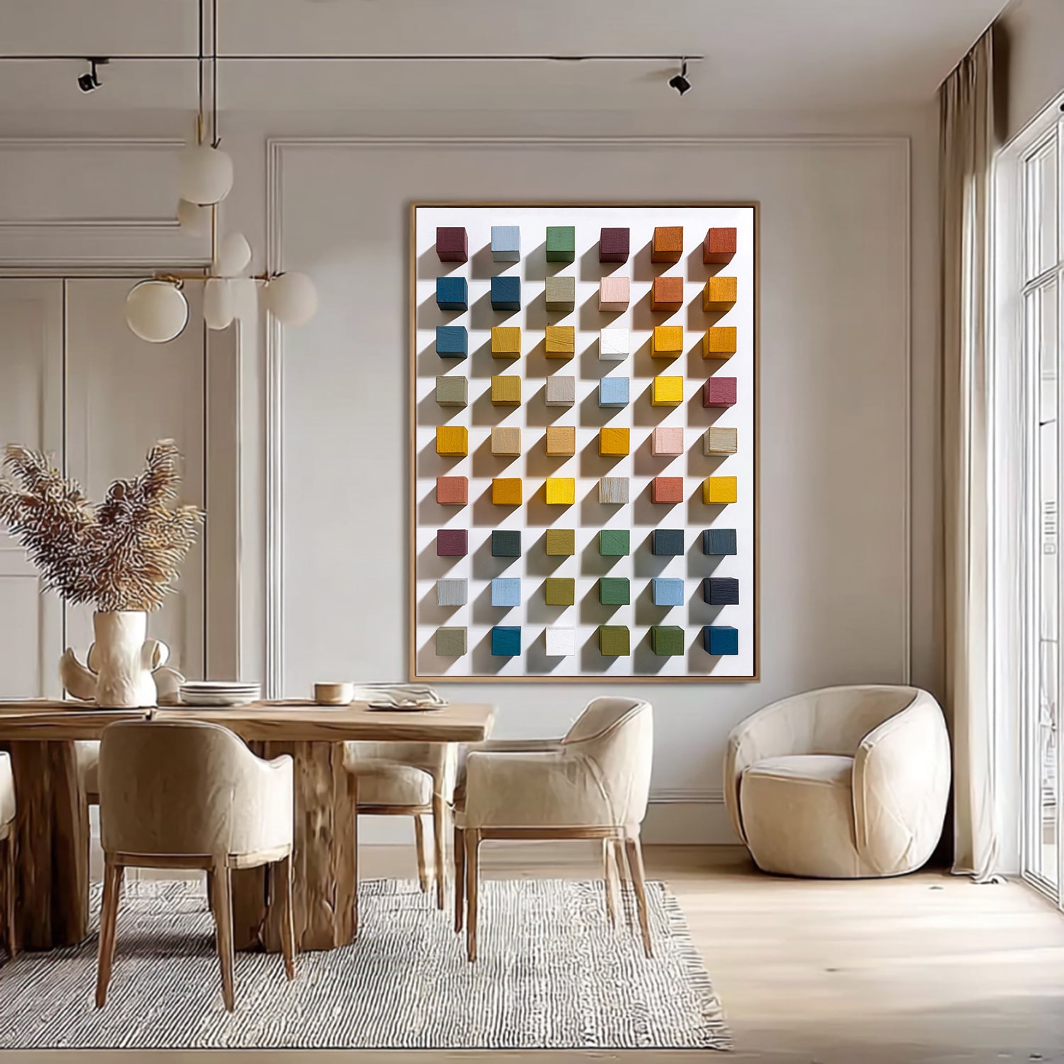 Modern Wood Mosaic Wall Decor 3D Wood Textured Wall art Geometric Wood art