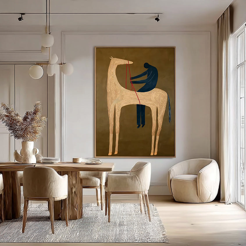 Abstract Horse and Rider Painting - Modern Minimalist Equestrian Wall Art
