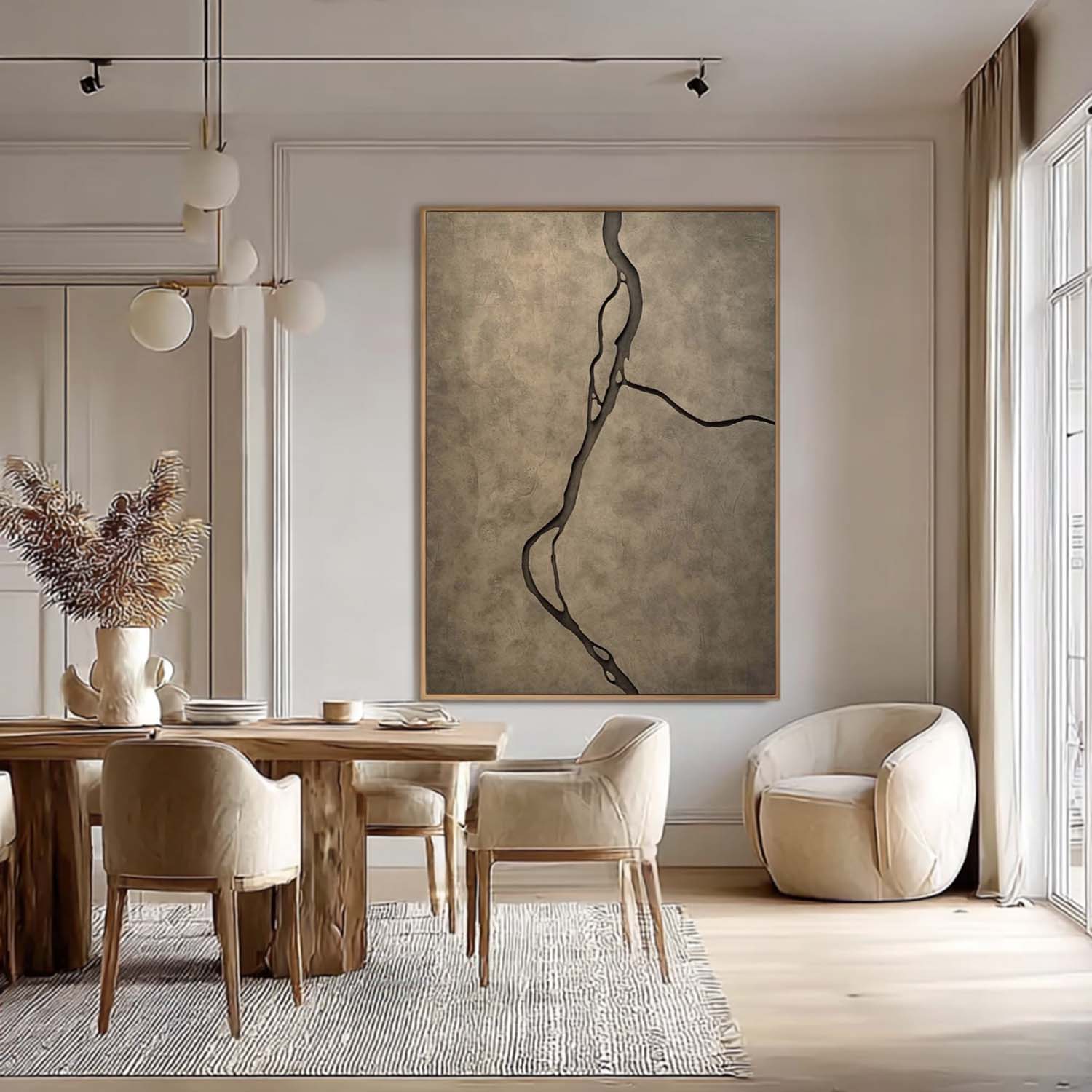 Hand-Sculpted Wabi-Sabi Wood Art - Abstract Earth Vein Texture Painting For Living Room Decor