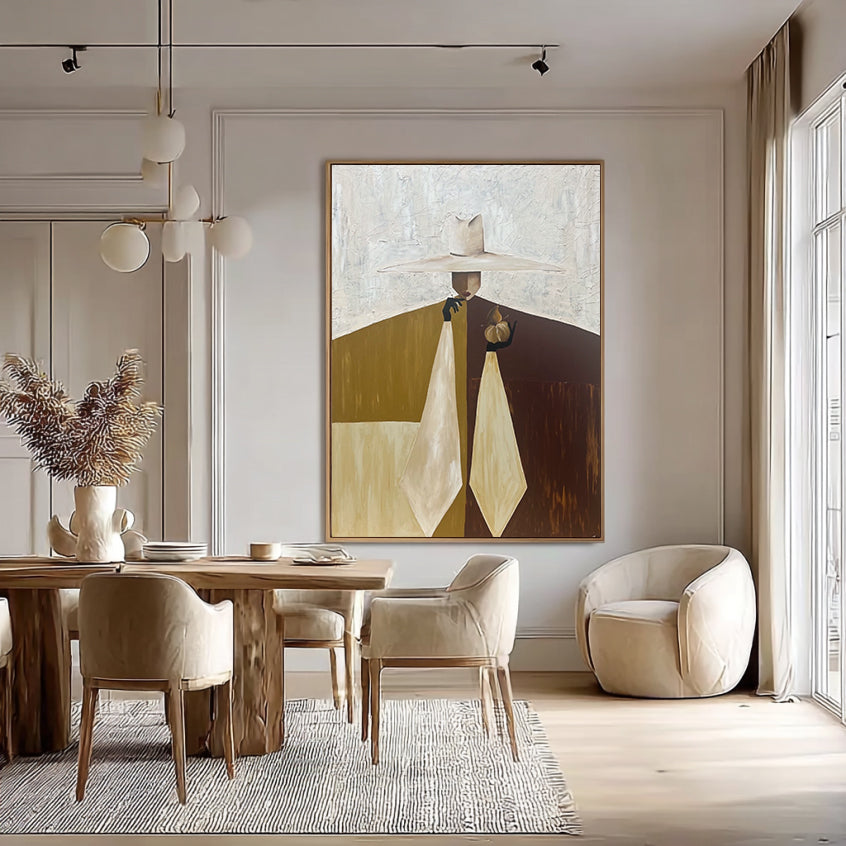 Hand-Painted Mid-Century Modern Abstract Portrait - Earthy Wall Art