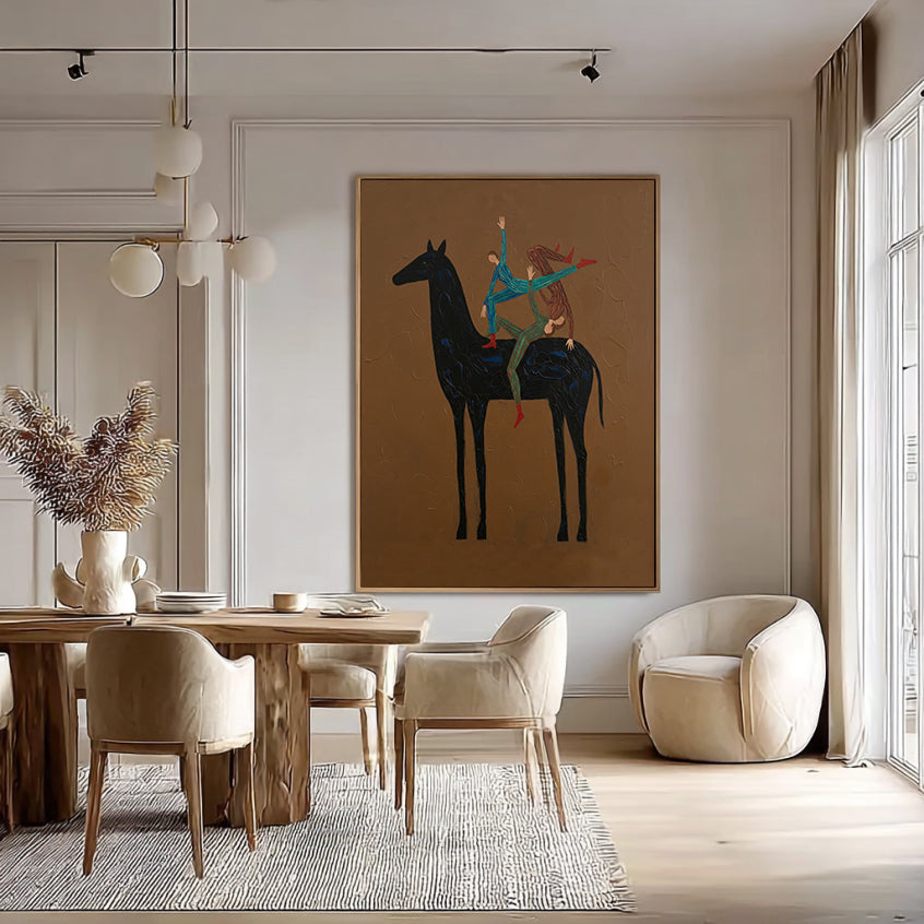 Abstract Horse and Rider Wall Art - Minimalist Equestrian Painting