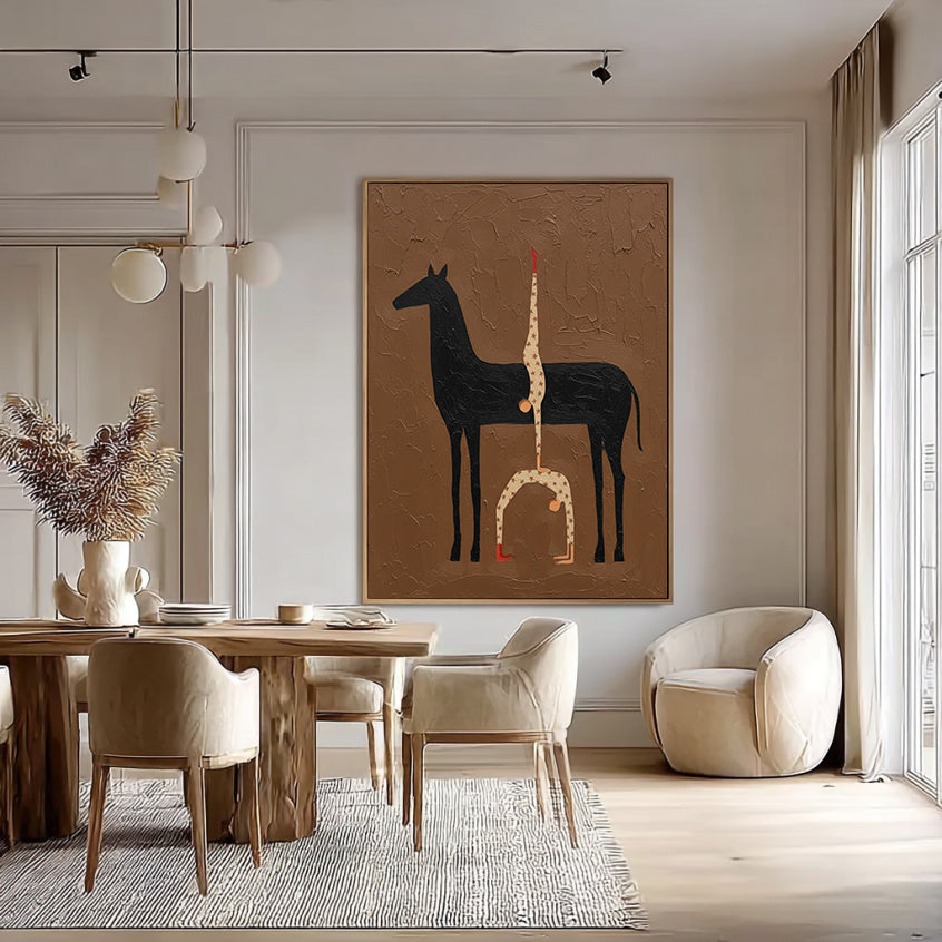 Abstract Horse Art Earth Tone Modern Equestrian Wall Decor Contemporary Folk Art