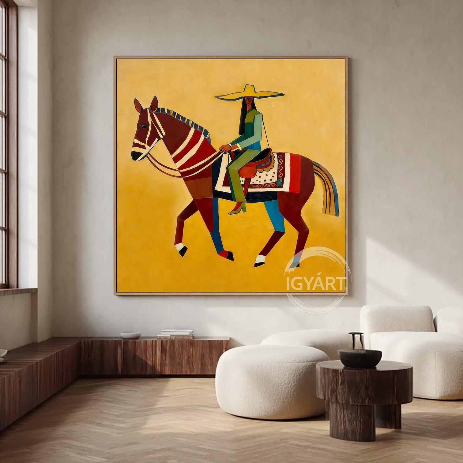 Modern Folk Art Horse Painting Abstract Horse Rider Wall Painting