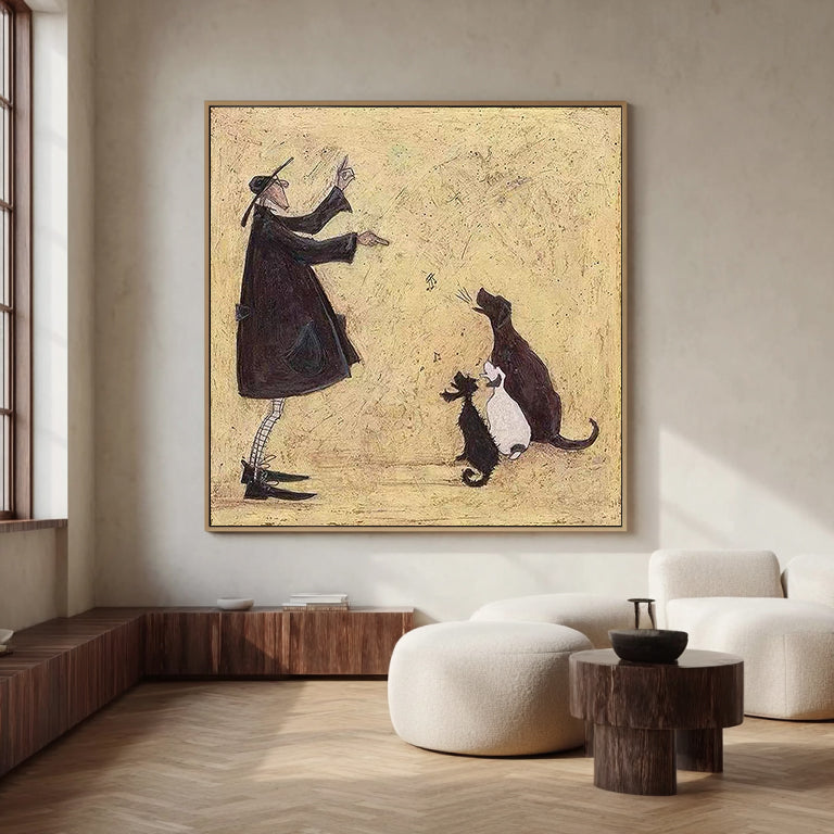 Funny Dog Lover Gift Man and Dog Art Vintage Folk Art Canvas Painting pet lover home decor