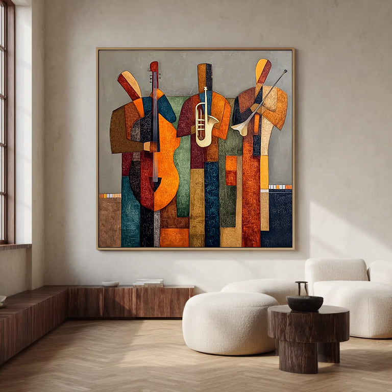 Hand Painted Modern Band Performance Abstract Figurative Oil Painting Wall Art for Living Room