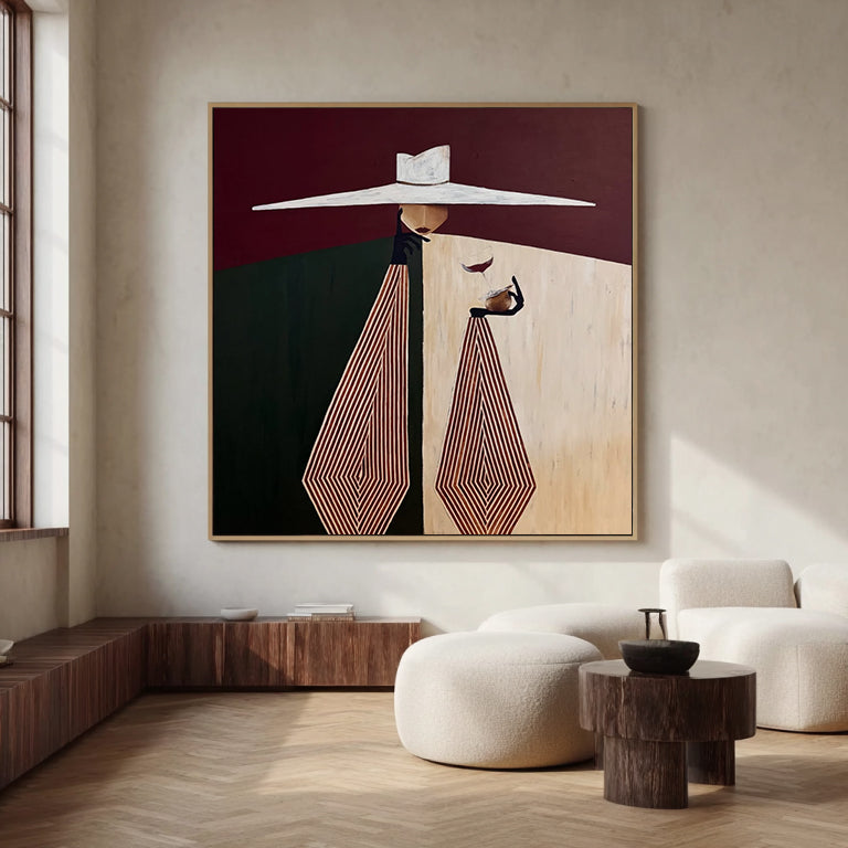 Minimalist Woman Portrait Hand-Painted Oil Painting Geometric Figure Painting