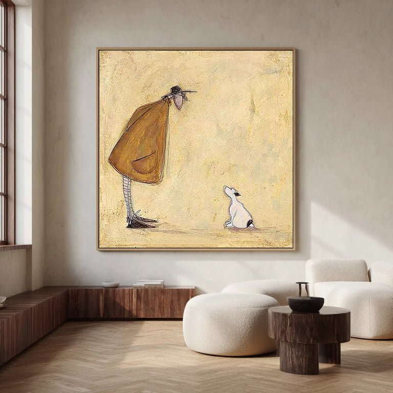 Funny Dog Lover Gift Man and Dog Art Vintage Folk Art Canvas Painting Cozy Reading Nook Art