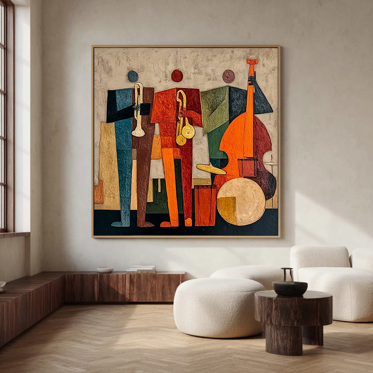 Modern Abstract Jazz Band Wall Painting - Textured Musicians Canvas Wall Art