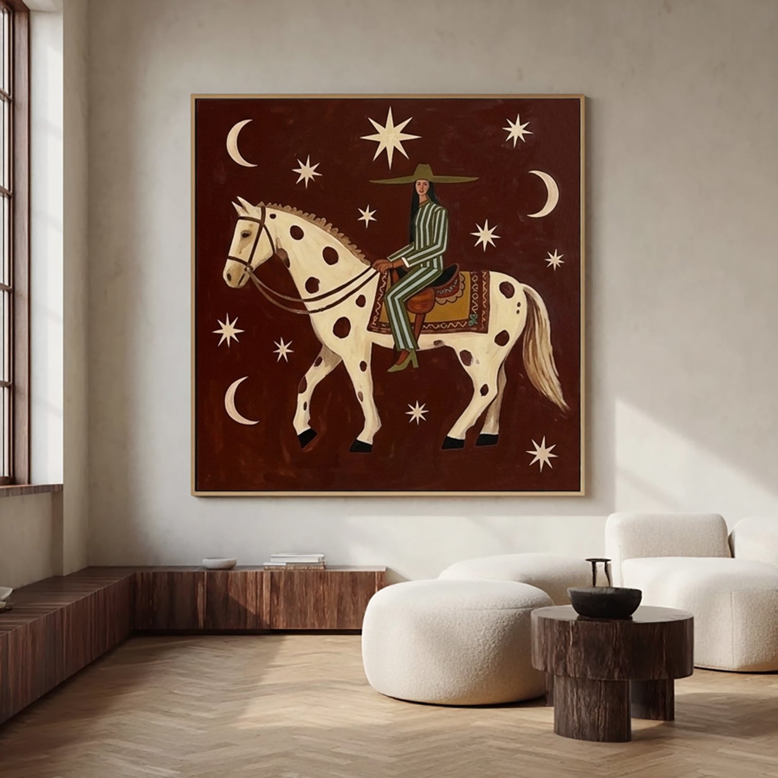 Woman on Horseback Original Hand-painted Oil Painting Modern Folk Art