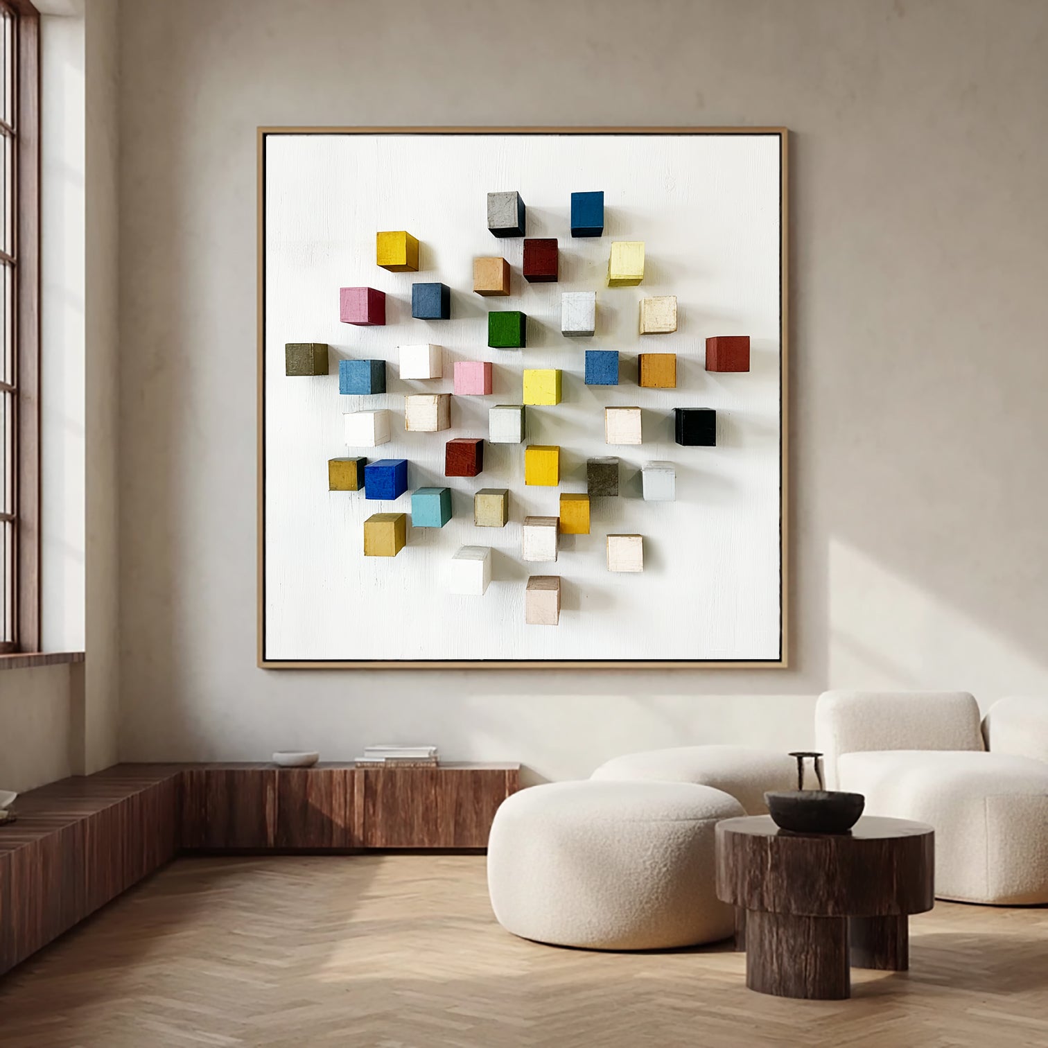 3D Mosaic Wood Textured Wall Decor Colorful wooden wall art