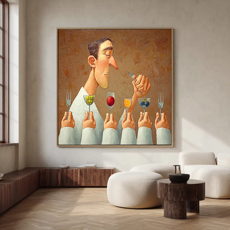 Humorous Kitchen Wall Painting, Modern Dining Room Art , Large Wall Decor for Foodie Gift.