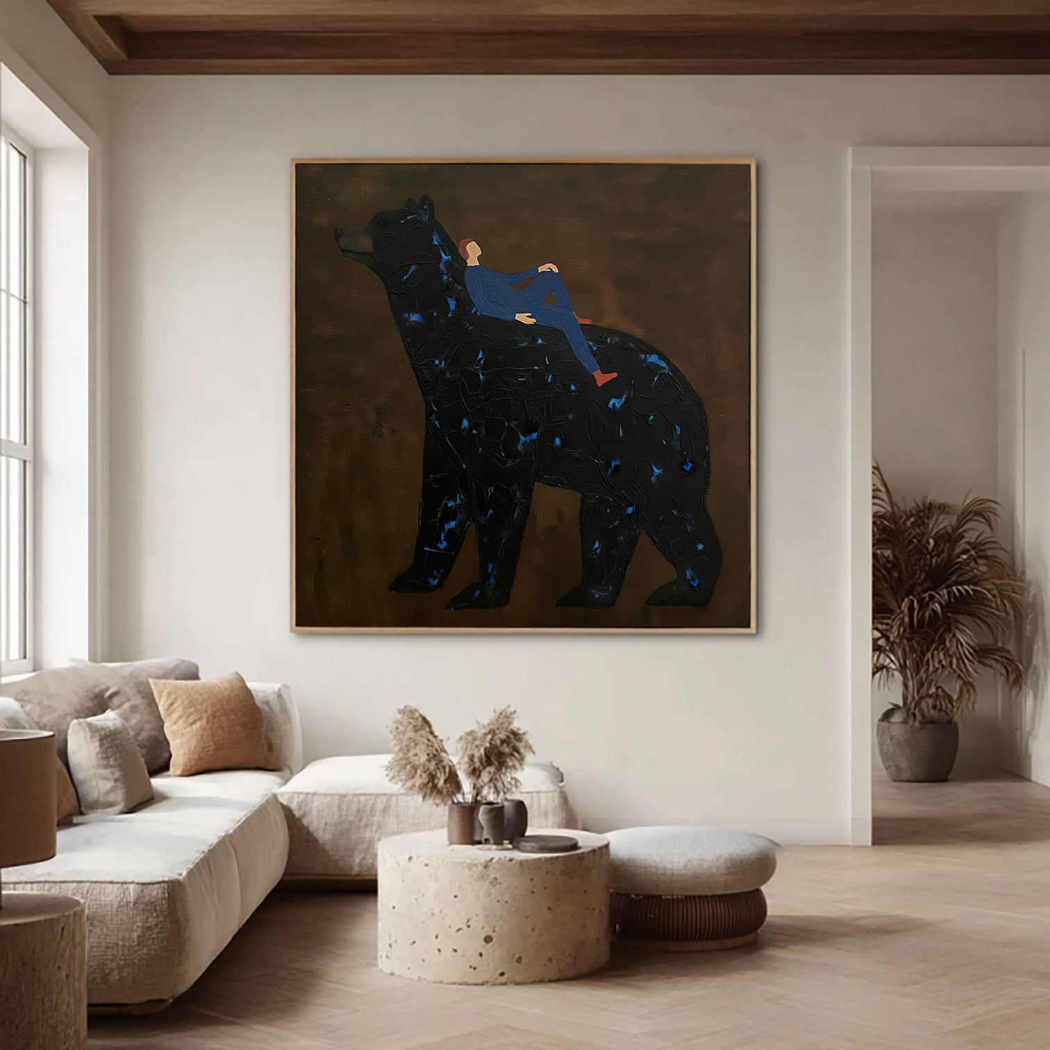 Surrealist Bear Art, Modern Impasto Painting, Abstract Animal Wall Decor, Dark Moody Art