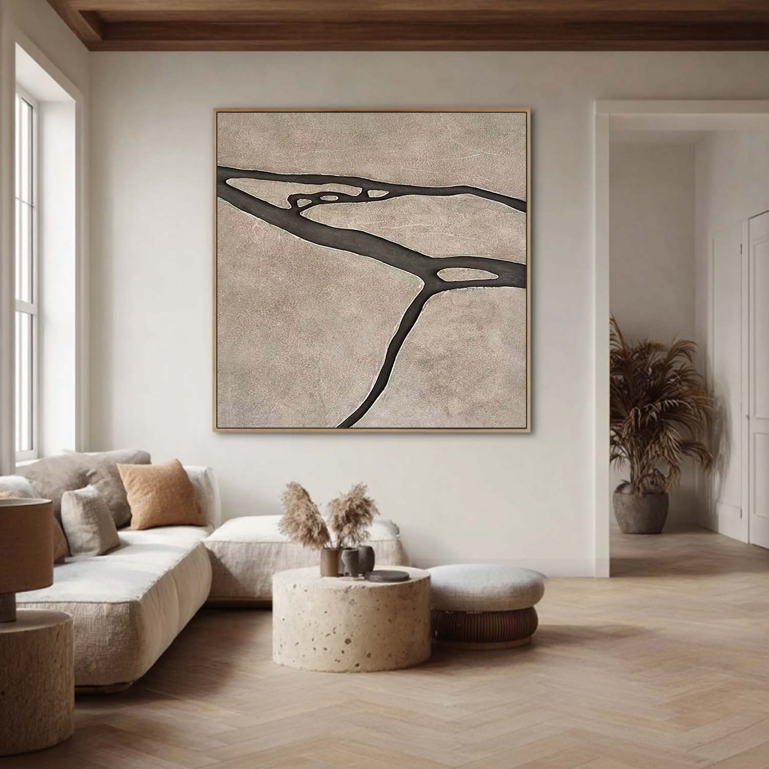 Earth Tone Japandi style 3D Wood Wall Art Wabi-Sabi River Relief for Living Room