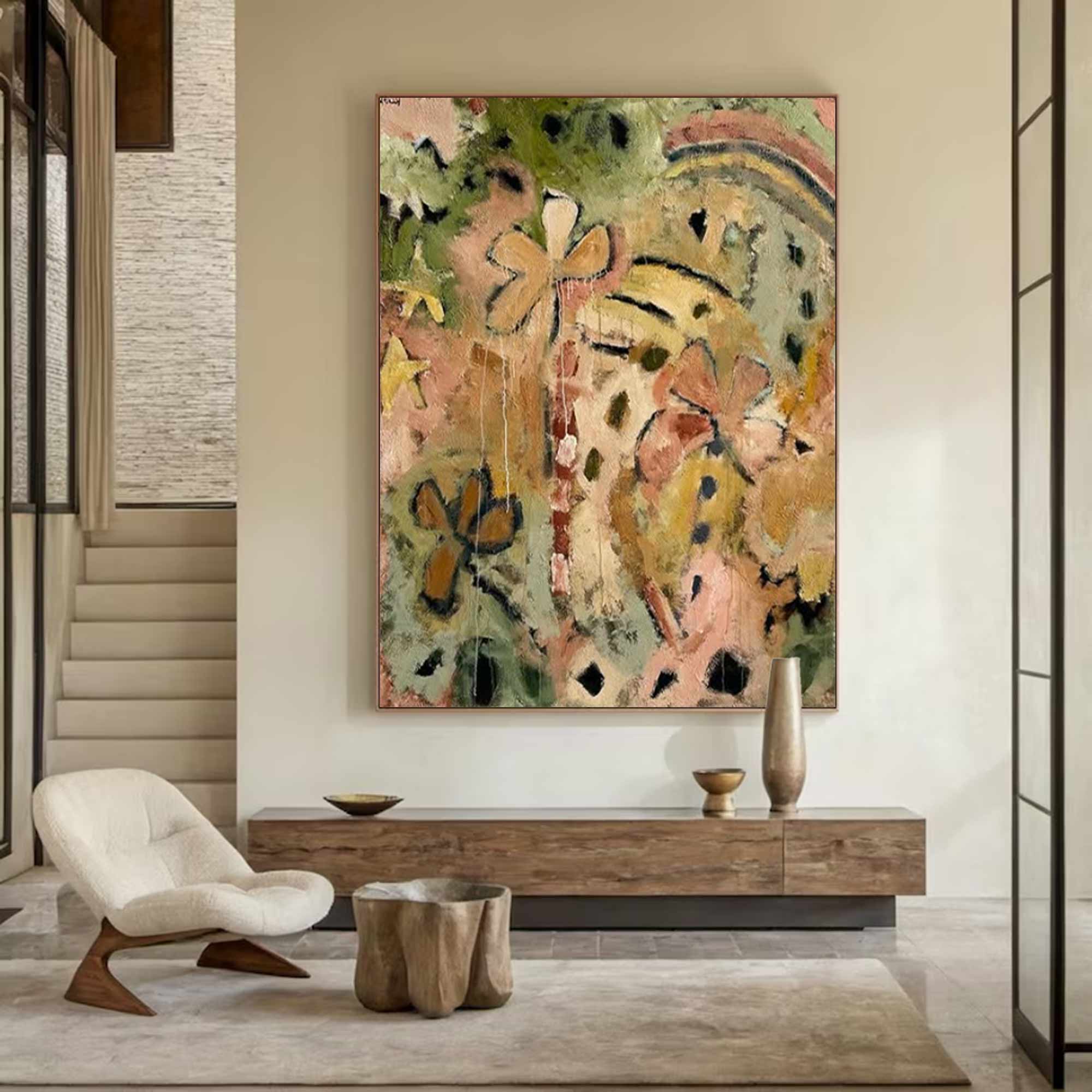 Colorful graffiti art, colorful textured wall decor for living room