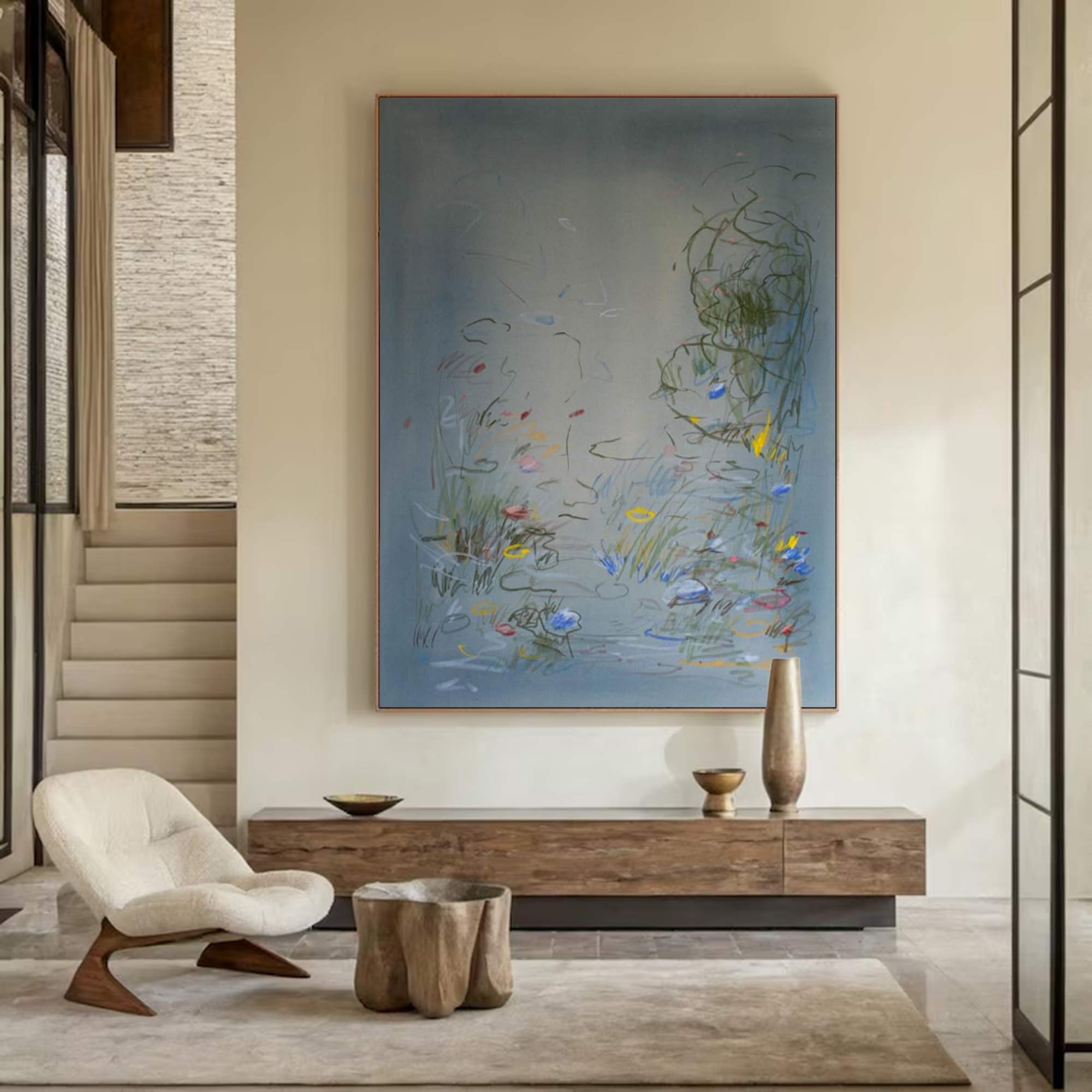 flower painting Blue abstract painting, Blue plant wall painting