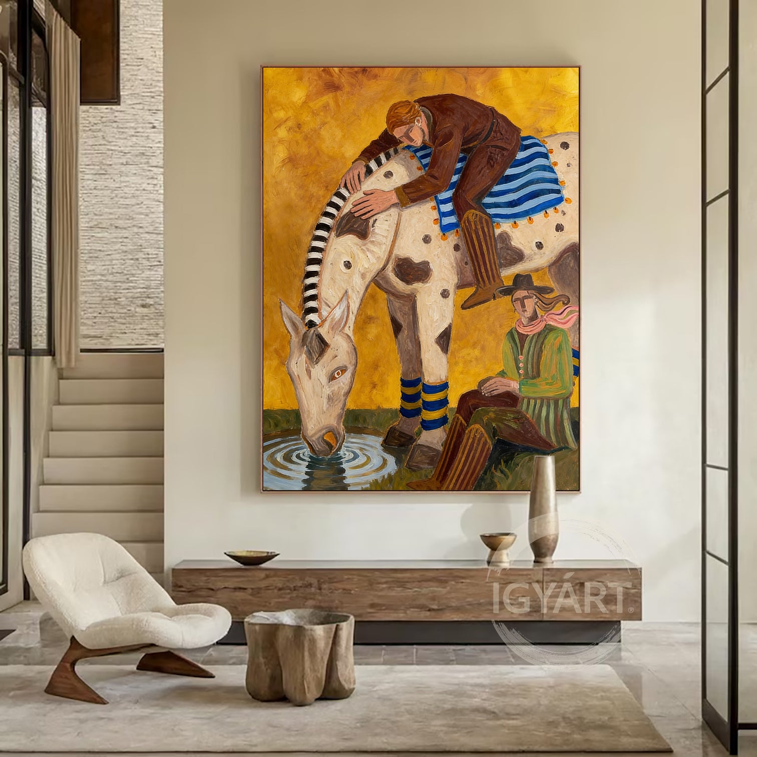 Modern Folk Art Horse Painting Contemporary Western Art Expressionist Equestrian Decor