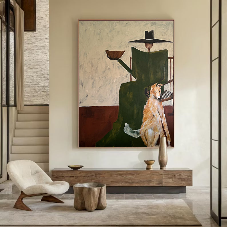 Hand-painted Abstract Figurative Wall painting Modern Greyhound Art
