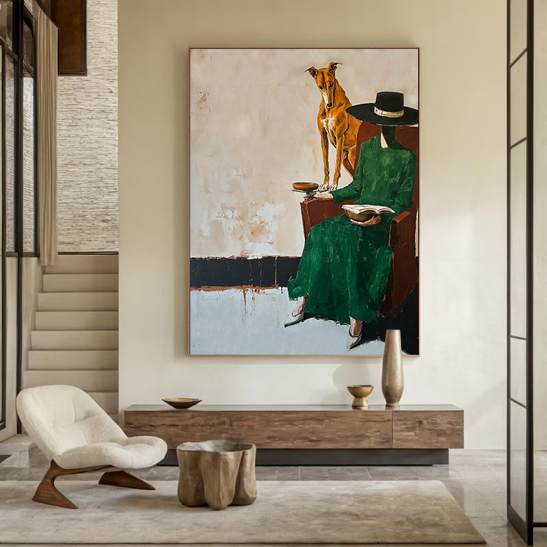 Hand-painted Abstract Figurative Wall painting Modern Greyhound Art