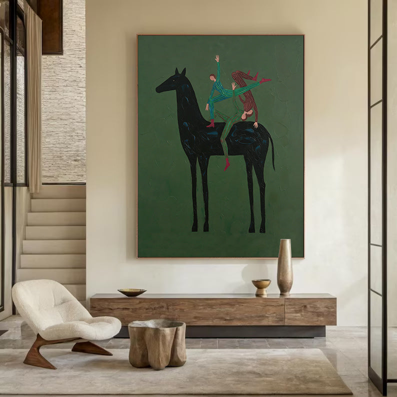 Abstract Horse Painting - Equestrian Wall Art Minimalist Horse Decor
