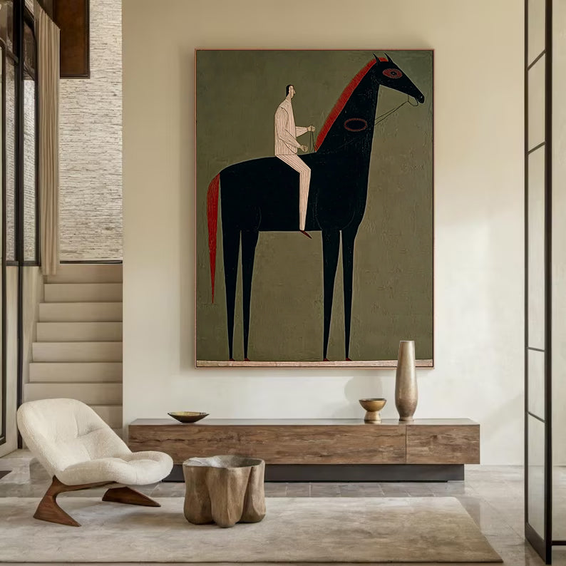 Minimalist Horse Wall Art - Modern Equestrian Fine Art for Living Room Decor