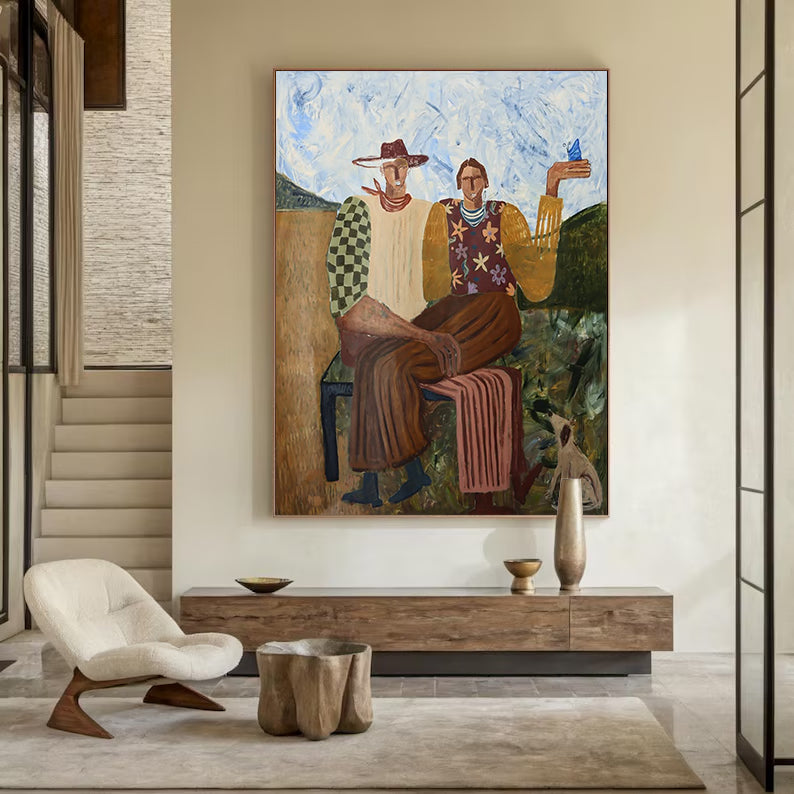 Mid-century Modern Art Figurative Expressionism People Decor Painting