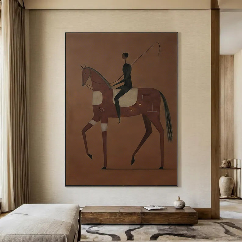 Abstract Horse and Rider Painting Modern Minimalist Equestrian Wall Art