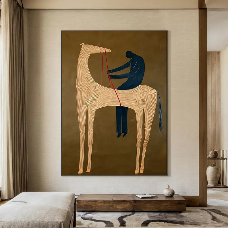 Abstract Horse and Rider Painting - Modern Minimalist Equestrian Wall Art