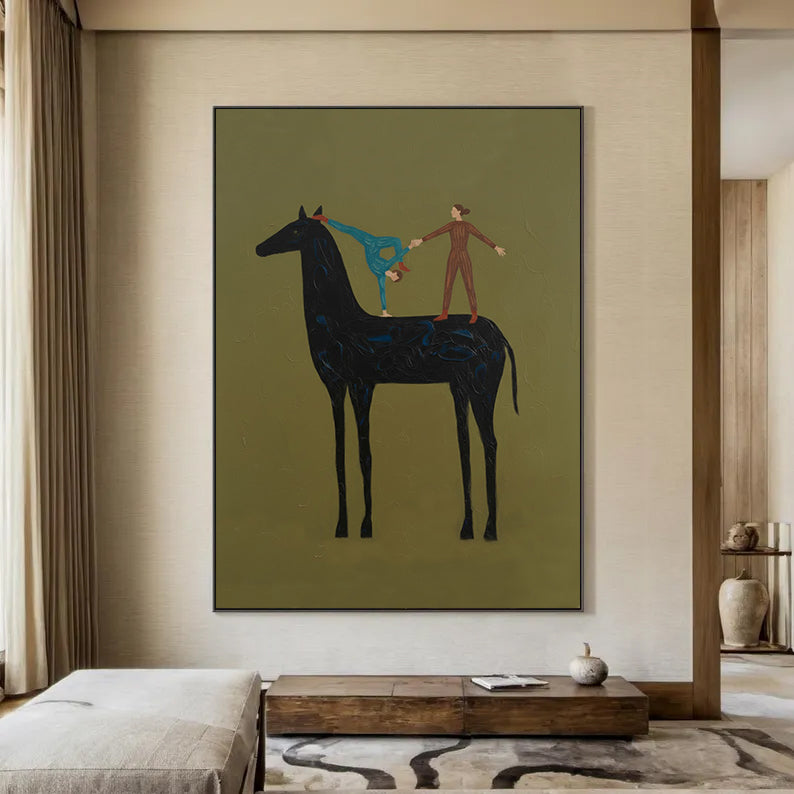 Abstract Horse and Rider Wall Art - Minimalist Equestrian Painting